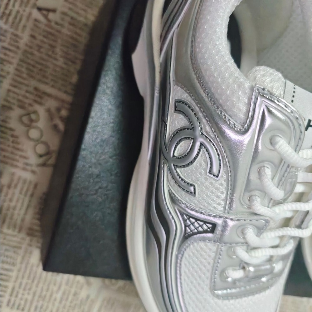 Chanel White and Silver Sneakers - Picture 4 of 8